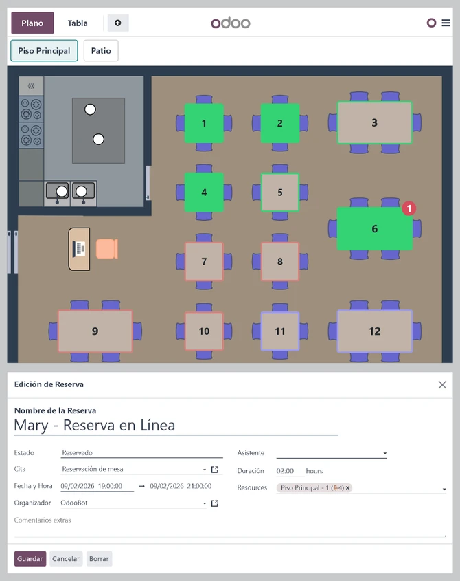 Mapa de Mesas y Reservas Odoo